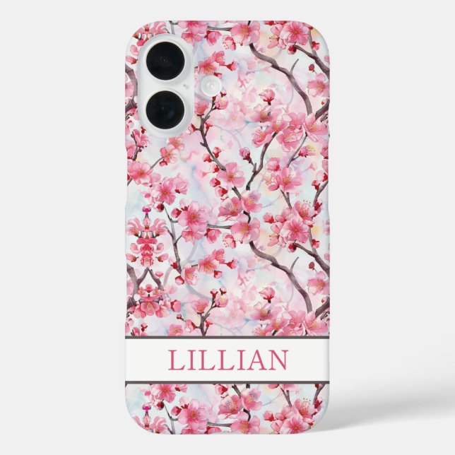 Funda iPhone 16 Cerezo Florecido Sakura Monogramado (Reverso )