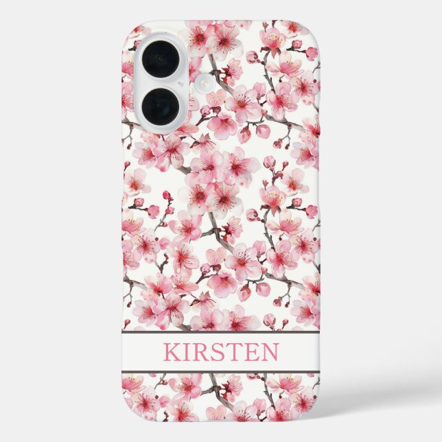 Funda iPhone 16 Cherry Blossoms Sakura Pattern Monogrammed (Reverso )