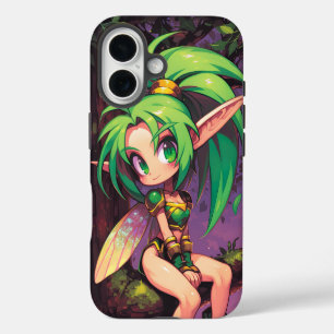 Funda iPhone 16 Chibi Forest Pixie en Dusk — Emerald Wings