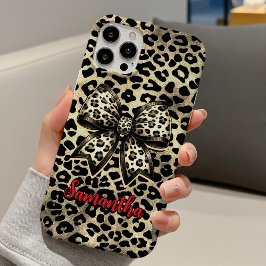Funda iPhone 16 chic leopard print coquette bow monogram