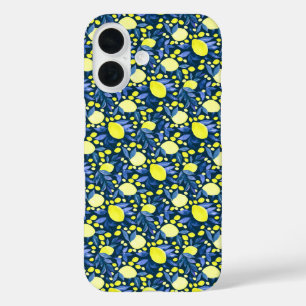 Funda iPhone 16 Chic Mediterráneo Rústico Limones Hoja Azul