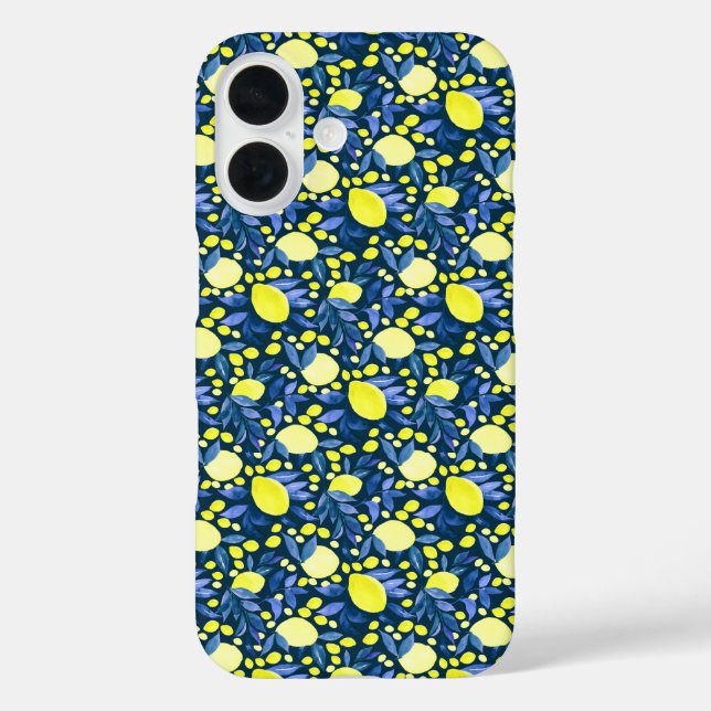 Funda iPhone 16 Chic Mediterráneo Rústico Limones Hoja Azul (Reverso )