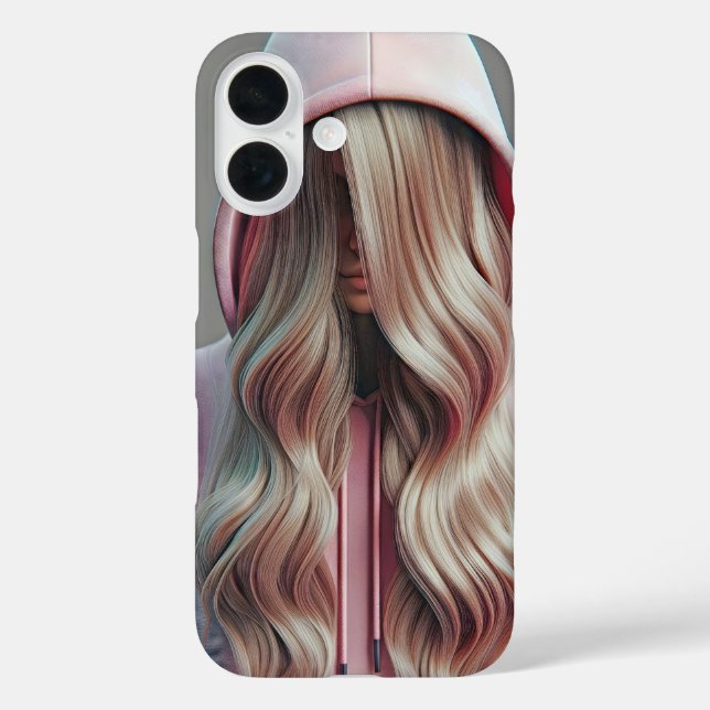 Funda iPhone 16 Chica adolescente escondiéndose detrás del pelo ru (Reverso )
