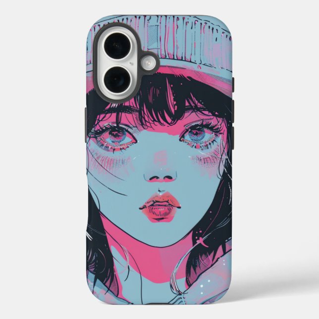 Funda iPhone 16 Chica Anime Pastel con Arte de Gorro (Reverso )