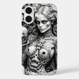 Funda iPhone 16 Chica calavera con cubierta de huesos