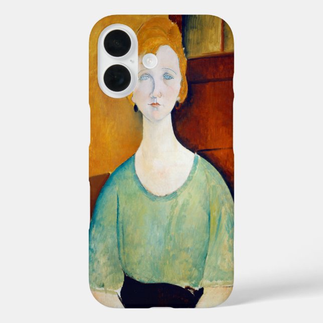 Funda iPhone 16 Chica con blusa verde, Modigliani (Reverso )