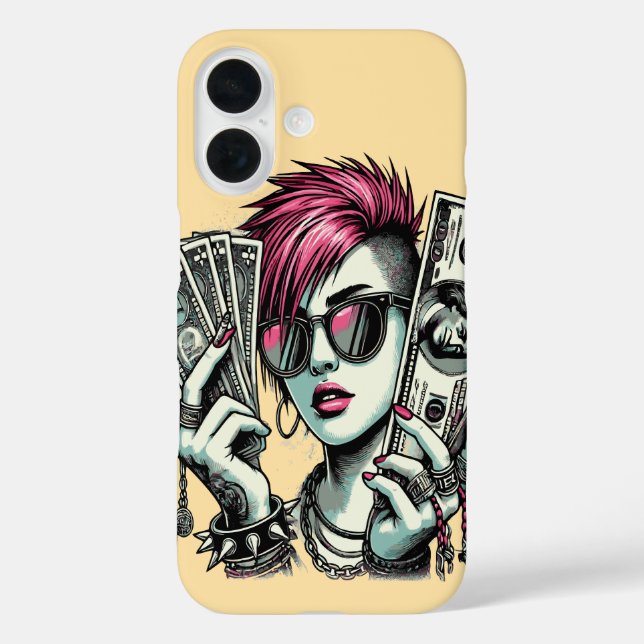 Funda iPhone 16 Chica con estilo punk (Reverso )