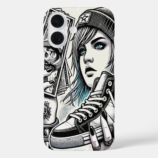 Funda iPhone 16 Chica de Punk elegante (Reverso )