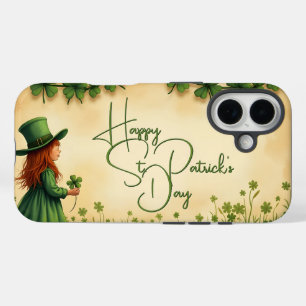 Funda iPhone 16 Chica del día de San Patricio con tréboles