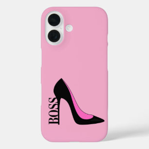 Funda iPhone 16 Chica Jefe de talón negro rosado