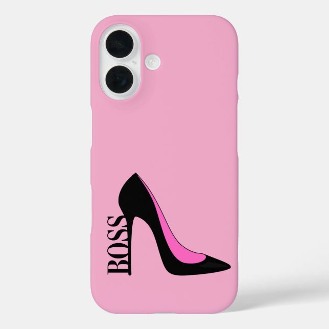 Funda iPhone 16 Chica Jefe de talón negro rosado (Reverso )