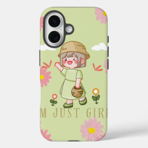 Funda iPhone 16 Chica Kawaii Adorable Con Flores Estética Pastel