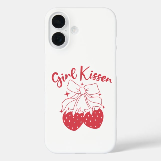 Funda iPhone 16 Chica Kisser-Cute Fresa Coquette Orgullo Lesbiano (Reverso )
