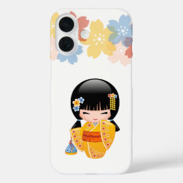 Funda iPhone 16 Chica kokeshi keniano kimono geisha