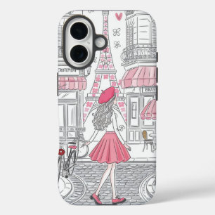 Funda iPhone 16 Chica Parisina - Torre Eiffel y Calle del Café Ado