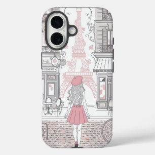 Funda iPhone 16 Chica Parisina - Torre Eiffel y Calle del Café Ado