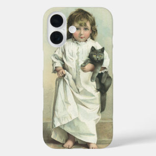 Funda iPhone 16 Chica victoriana vintage en camisón con su gato