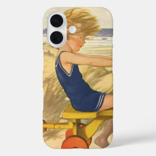 Funda iPhone 16 Chico Antiguo Jugando en la Playa con Juguetes de