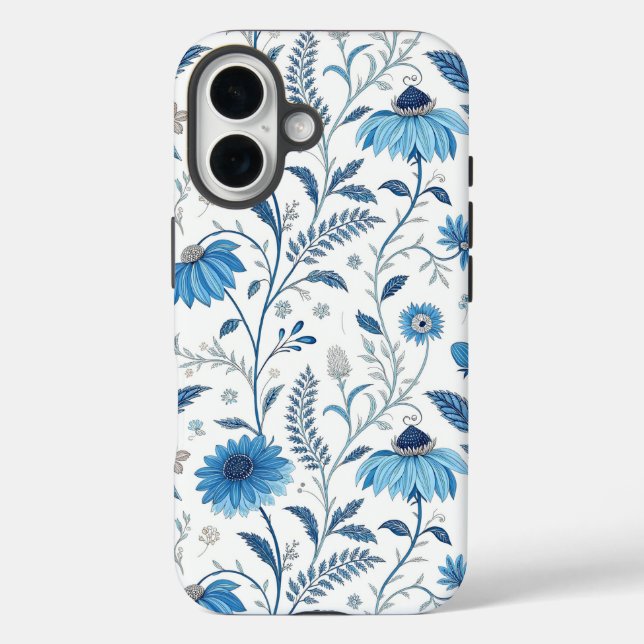 Funda iPhone 16 Chinoiserie Blue Echinacea Pattern (Reverso )