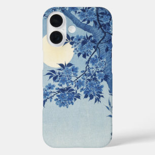 Funda iPhone 16 Chinoiserie Flor de Cerezo Azul Marino y Luna Llen
