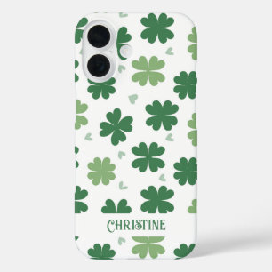 Funda iPhone 16 Chispas y corazones blancos y verdes