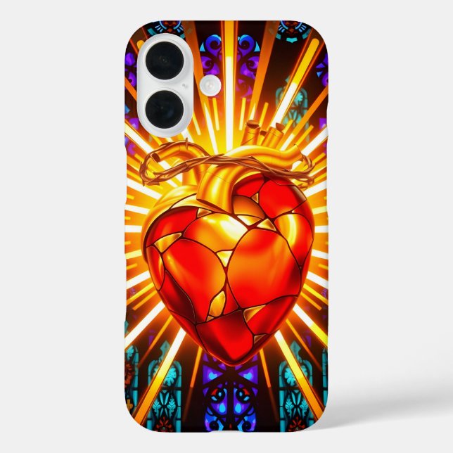 Funda iPhone 16 Christian Sacred Heart Stained Glass (Reverso )