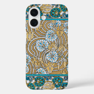 Funda iPhone 16 ciclamen azul arte nuevo flor botánica