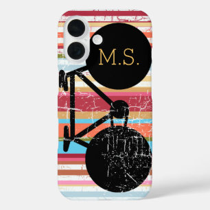 Funda iPhone 16 Ciclo . bicicleta negra y rayas personalizadas