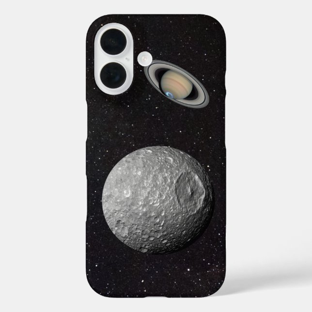 Funda iPhone 16 Cielo estrellado de la luna de Saturno Mimas (Reverso )