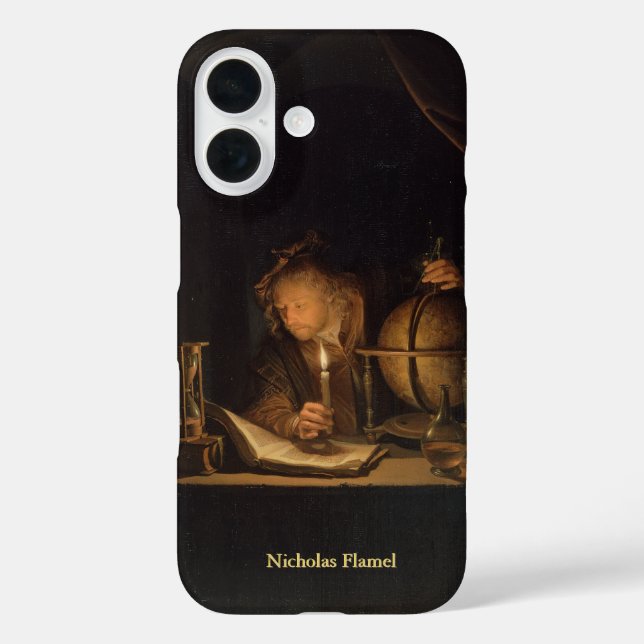 Funda iPhone 16 Científico medieval con nombre (Reverso )
