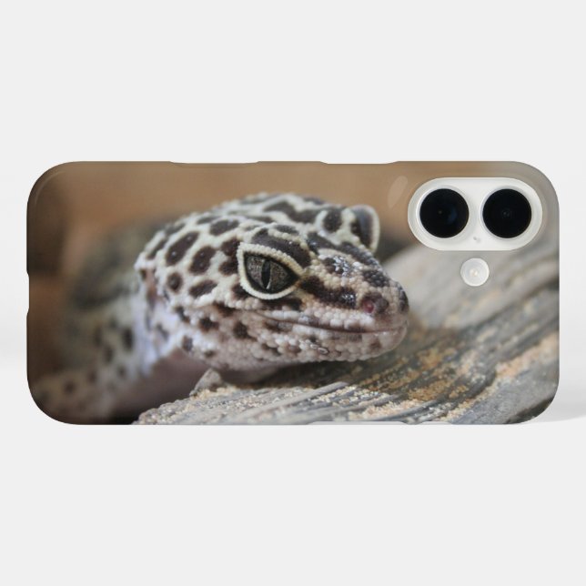 Funda iPhone 16 Cierre de cara de boca de leopardo gecko ojos (Reverso (Horizontal))