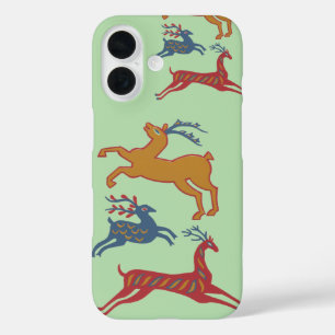 Funda iPhone 16 Ciervo de Arte Popular Americano Vintage en Color