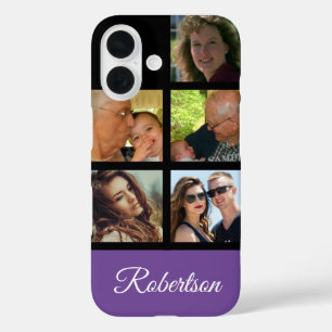 Funda iPhone 16 Cinco fotos personales personalizadas con el nombr