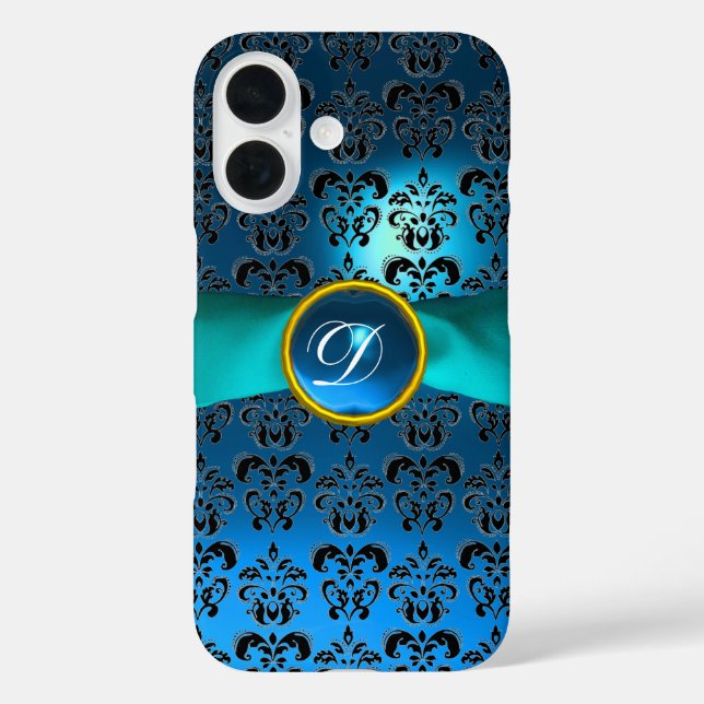 Funda iPhone 16 Cinta azul DAMASK GIRLY MONOGRAM (Reverso )
