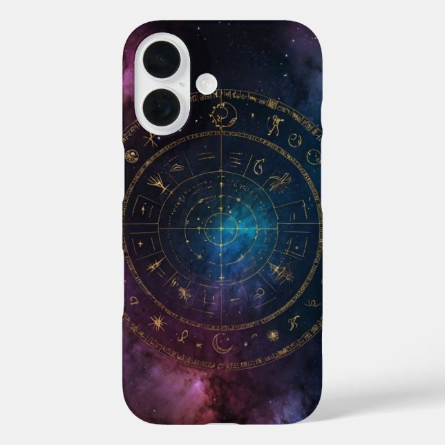 Funda iPhone 16 Círculo zodiaco cósmico (Reverso )