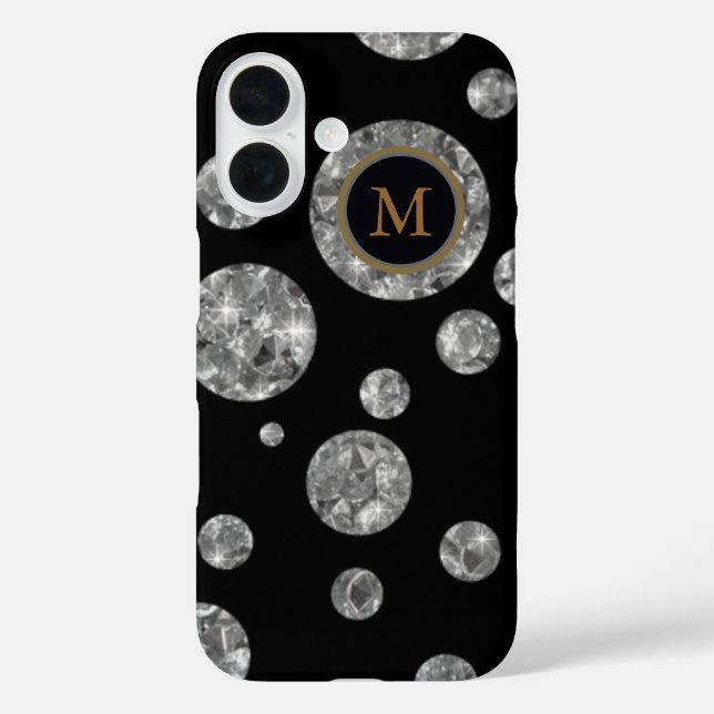 Funda iPhone 16 Círculos de diamantes personalizados en negro (Reverso )