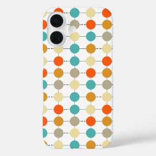 Funda iPhone 16 Círculos De Tan Naranja Turquesa En Cuadrícula Neg