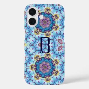 FUNDA iPhone 16 CÍRCULOS FRACTALES DE AZUL ROJO MONOGRAMA