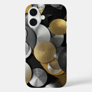 Funda iPhone 16 Círculos geométricos modernos en oro y plata