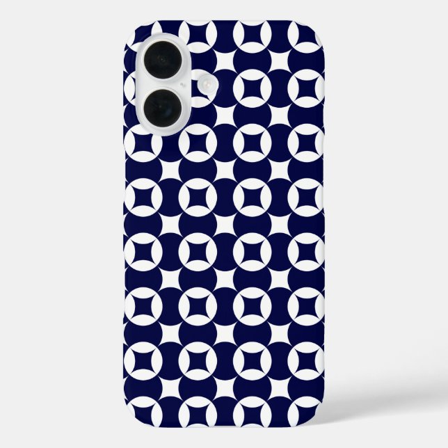 Funda iPhone 16 Círculos sobrevolantes azules orientales Shippo Ge (Reverso )