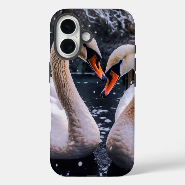 Funda iPhone 16 Cisnes románticos en un país maravillosamente inve (Reverso )
