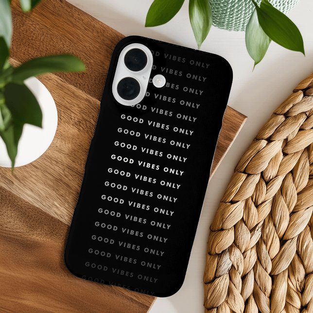 Funda iPhone 16 Cita de sólo vibraciones buenas | Blanco y negro (Subido por el creador)