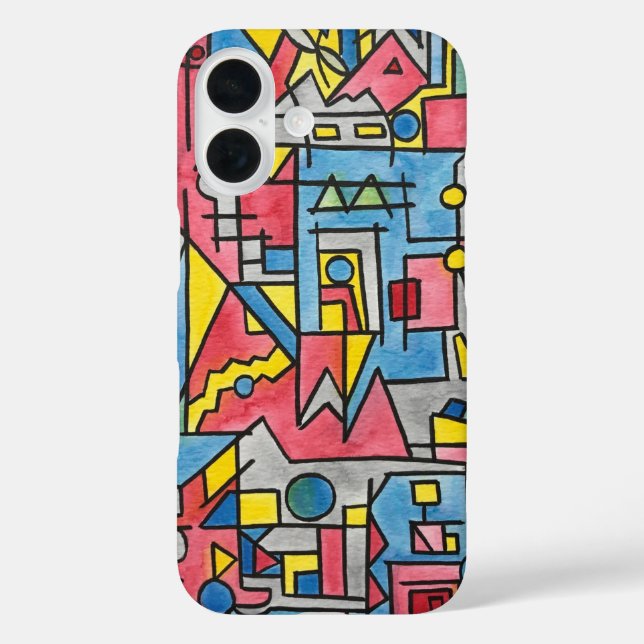 Funda iPhone 16 Cityscape-Hand Pintado Modern Bauhaus Geométrico (Reverso )