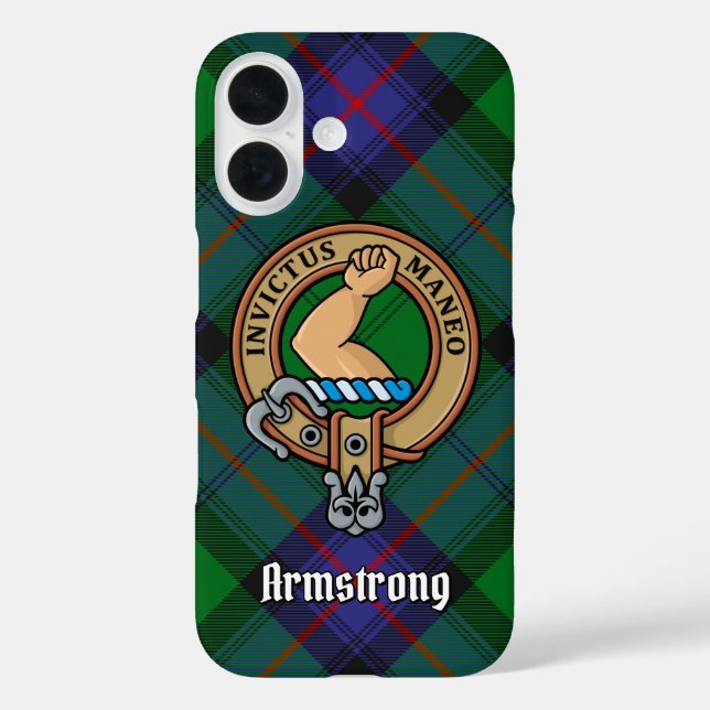 Funda iPhone 16 Clan Armstrong Escudo sobre Tartán (Reverso )