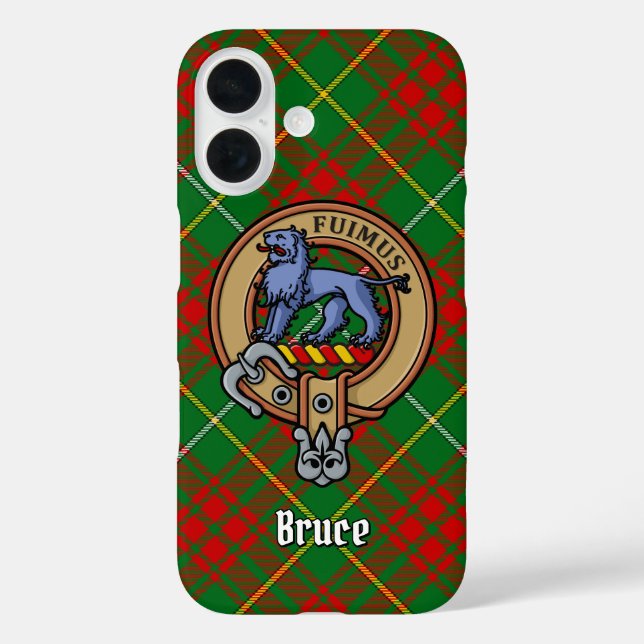 Funda iPhone 16 Clan Bruce Escudo sobre la caza de tartán (Reverso )