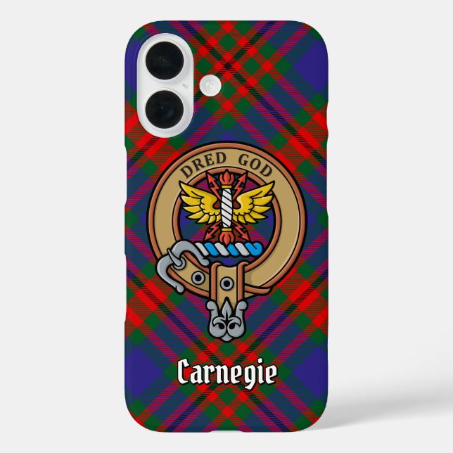 Funda iPhone 16 Clan Carnegie Escudo sobre Tartán (Reverso )