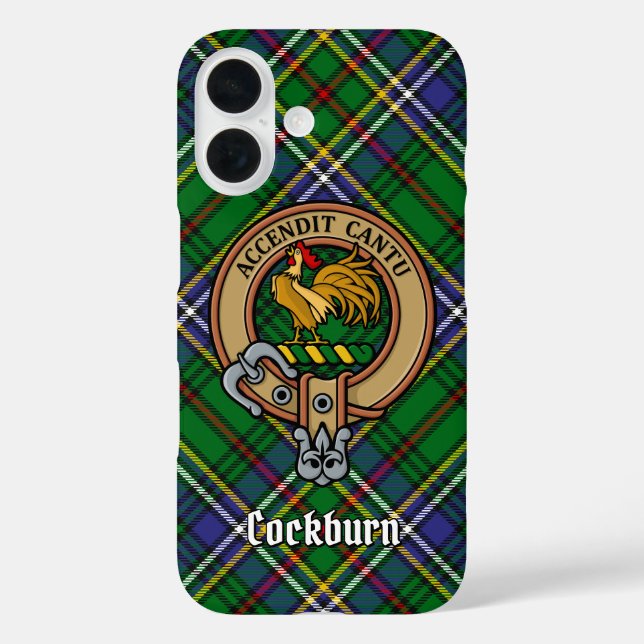 Funda iPhone 16 Clan Cockburn Escudo sobre Tartán (Reverso )