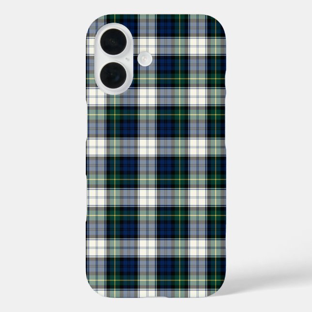 Funda iPhone 16 Clan Gordon Vestido Tartan Blue y White Planteadas (Reverso )