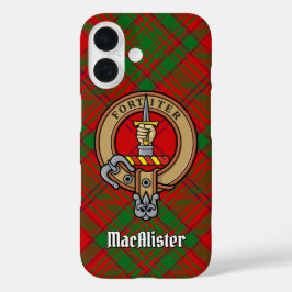 Funda iPhone 16 Clan MacAlister Escudo sobre Glenbarr Tartán