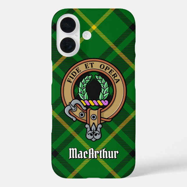 Funda iPhone 16 Clan MacArthur Escudo sobre Tartán (Reverso )